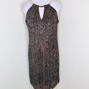 Beyond by Ashley Graham Dress 8 Gold Metallic Party Event Cocktail Evening Black